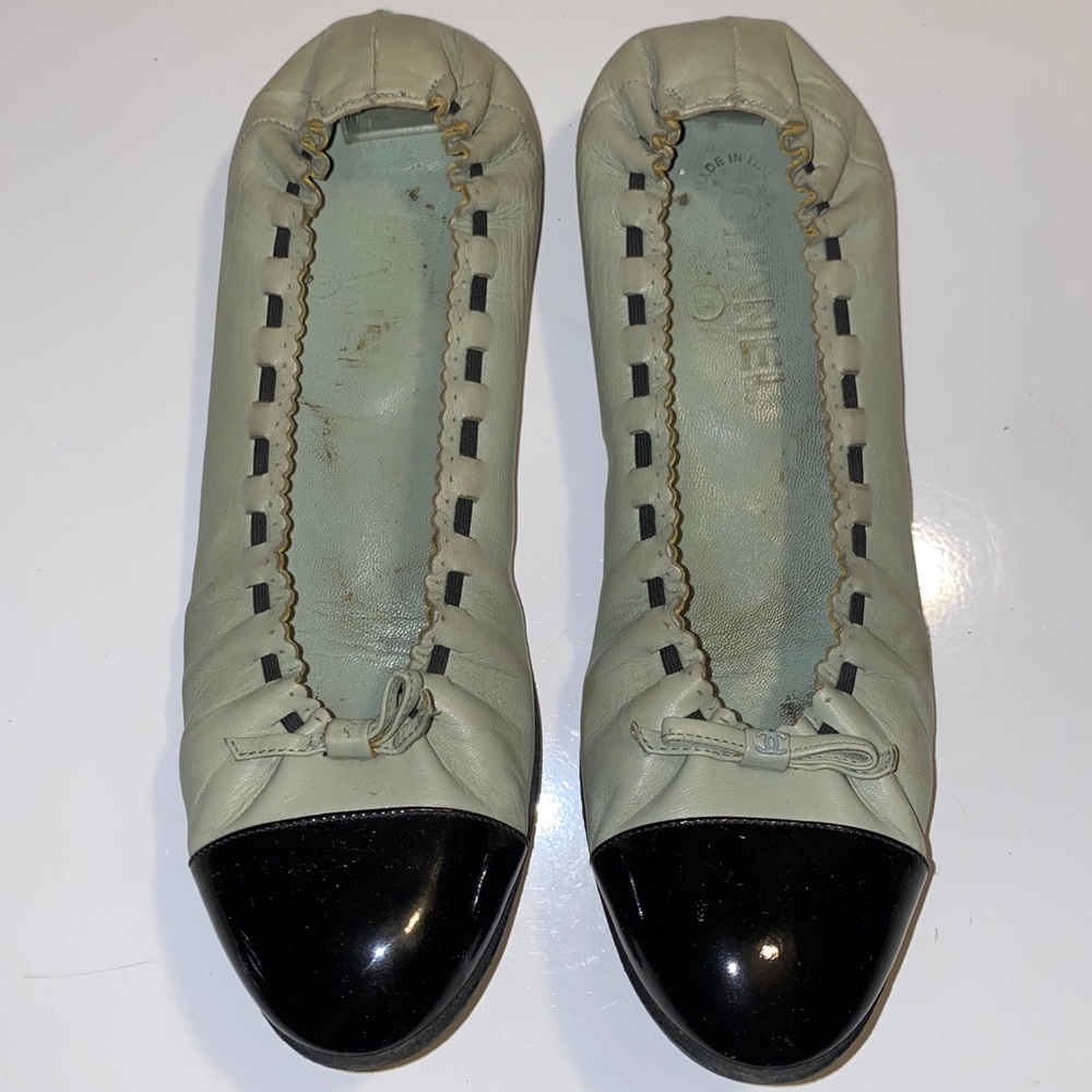 Chanel Seafoam Green Patent Toe Ballet Flats